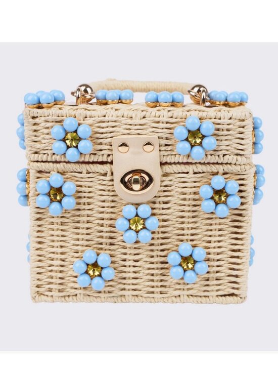 Jenna Lee Handbags - Daisy Embellished Straw Bucket Bag | Rattan Flower Box Purse by Jenna Lee